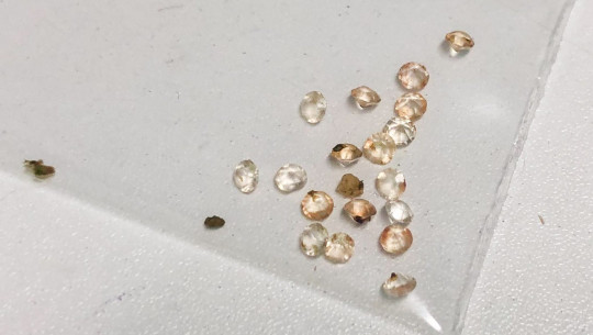 A close up of the diamonds after removal by surgery