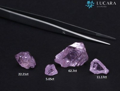 The four fancy pink gem quality rough diamonds recovered from lucara south lobe
