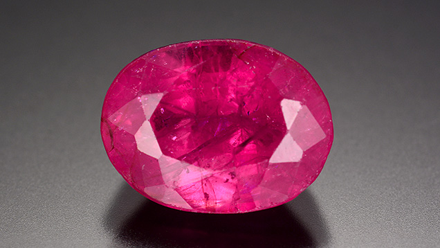 The 3.53-carat laboratory-grown ruby treated with lead-glass filling