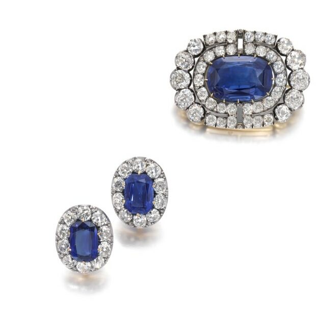 Lot 279 – Historically Important Sapphire and Diamond Brooch and a Pair of Ear Clips
