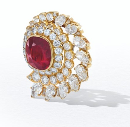 Lot No 18 and titled VAN CLEEF& ARPELS RUBY AND DIAMOND BROOCH