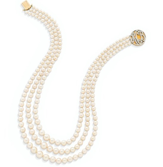 Lot 73 – JAR NATURAL PEARL AND DIAMOND NECKLACE 
